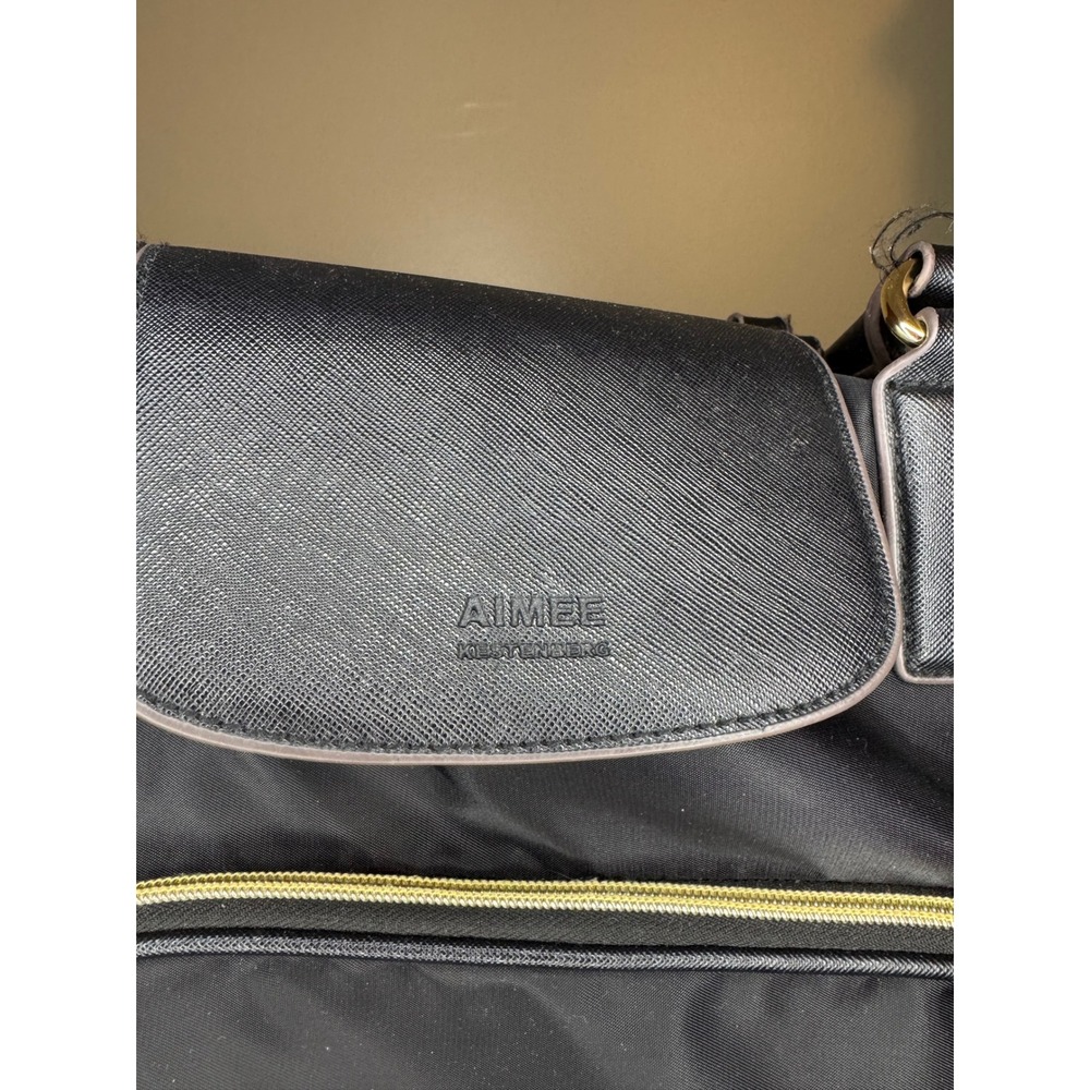 Aimee Kestenberg Black Nylon Weekender Tote Bag Travel Laptop Carry On Gold Zip